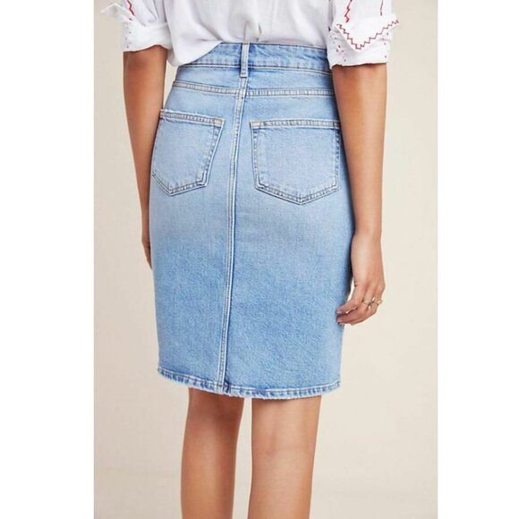 Anthropologie Pilcro Denim Skirt Womens 0 Blue Pencil Faded Slim Short Straight - Picture 2 of 5